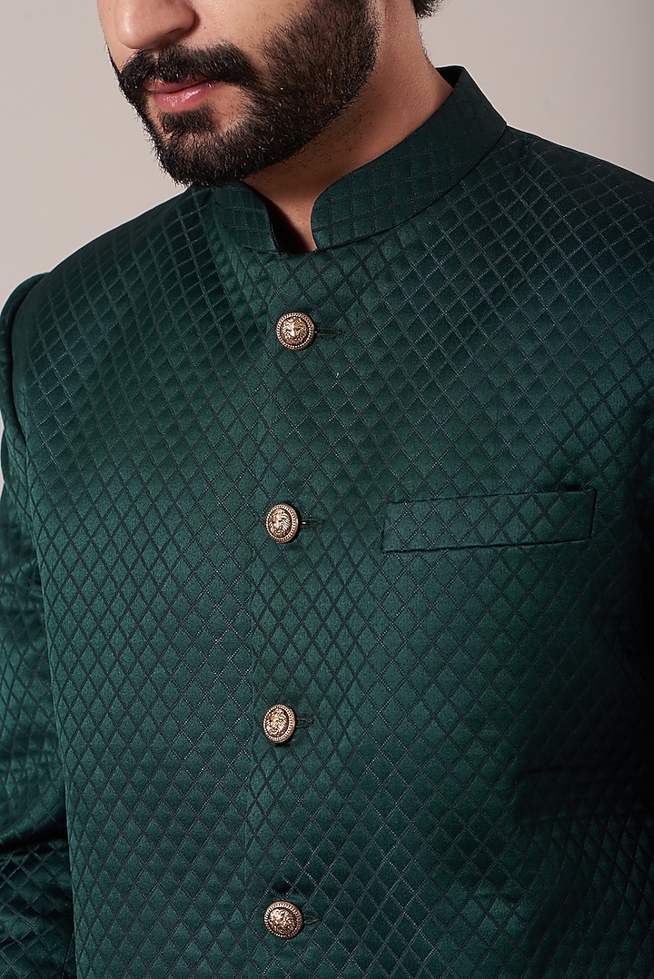 Bottle Green Quilted Indowestern Wedding Sherwani by Kasbah Clothing at Pernia's Pop Up Shop