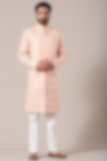 Peach Embroidered Sherwani by Kasbah Clothing