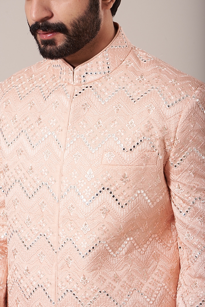 Peach Embroidered Wedding Sherwani by Kasbah Clothing at Pernia's Pop Up Shop