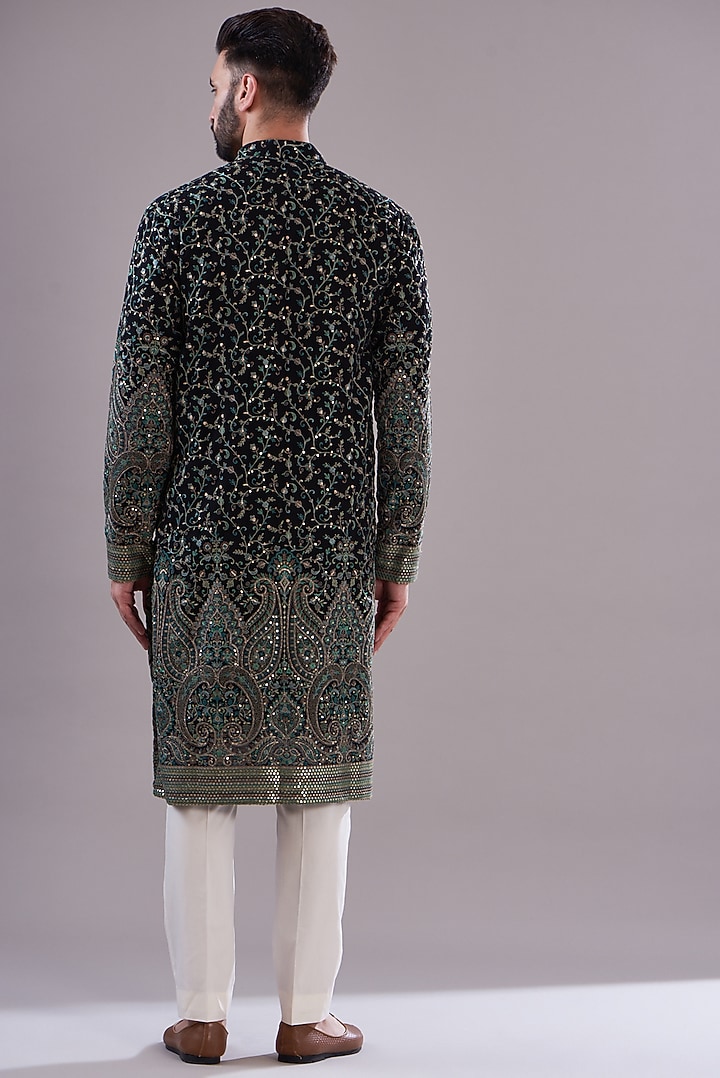 Black Georgette Thread Embroidered Kurta by Kasbah Clothing at Pernia's Pop Up Shop