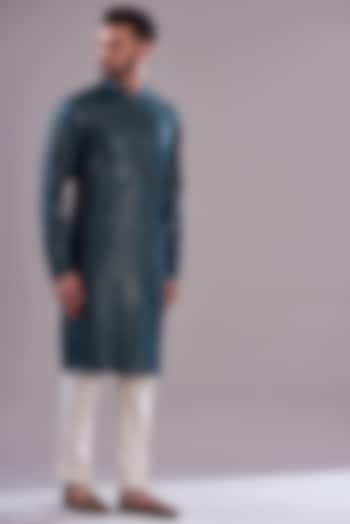 Navy Blue Georgette Embroidered Kurta by Kasbah Clothing at Pernia's Pop Up Shop