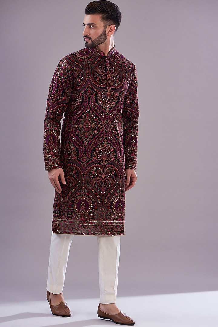 Multi-Colored Georgette Thread Embroidered Kurta by Kasbah Clothing