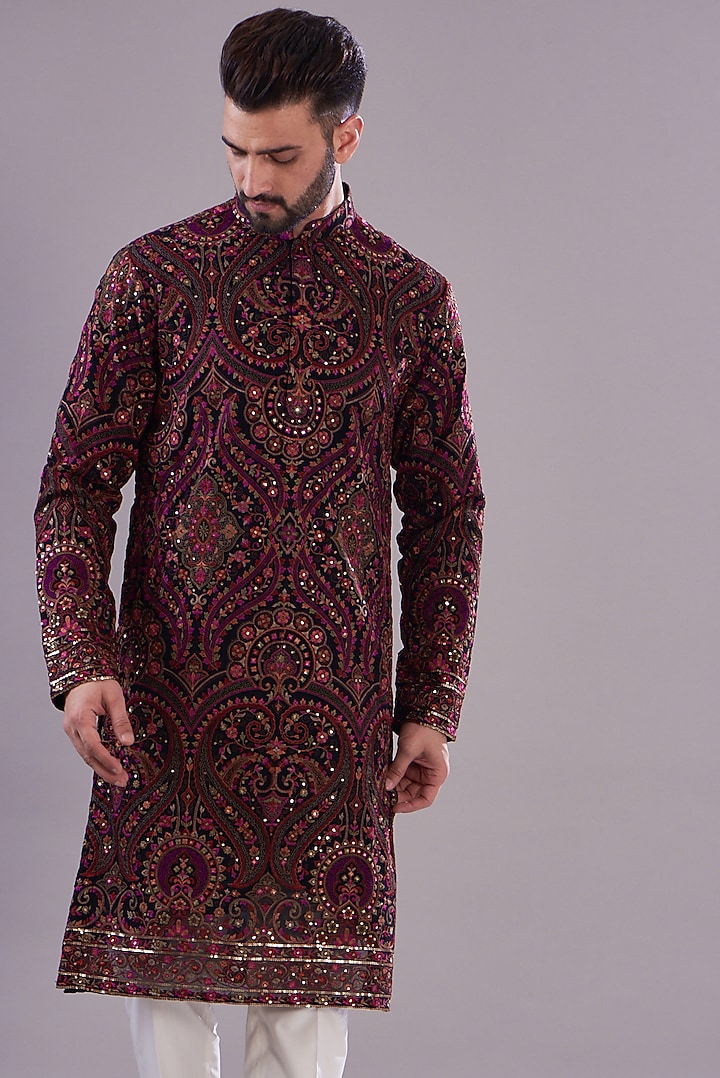 Multi-Colored Georgette Kashmiri Embroidered Kurta by Kasbah Clothing at Pernia's Pop Up Shop