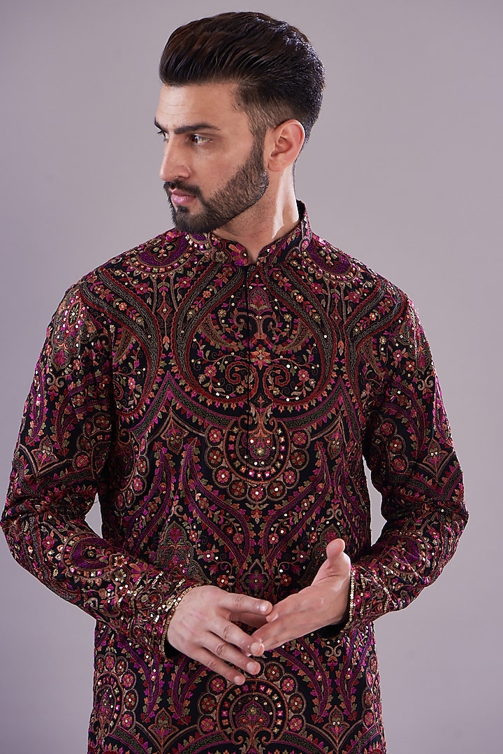 Multi-Colored Georgette Kashmiri Embroidered Kurta by Kasbah Clothing at Pernia's Pop Up Shop