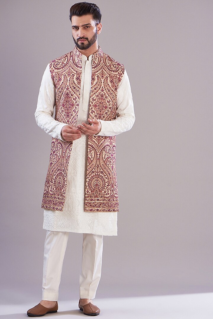 Multi-Colored Georgette Embroidered Long Indowestern Jacket by Kasbah Clothing at Pernia's Pop Up Shop