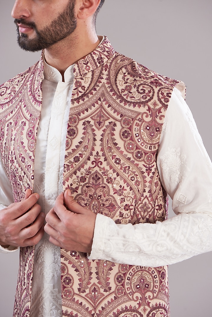 Multi-Colored Georgette Embroidered Long Indowestern Jacket by Kasbah Clothing at Pernia's Pop Up Shop