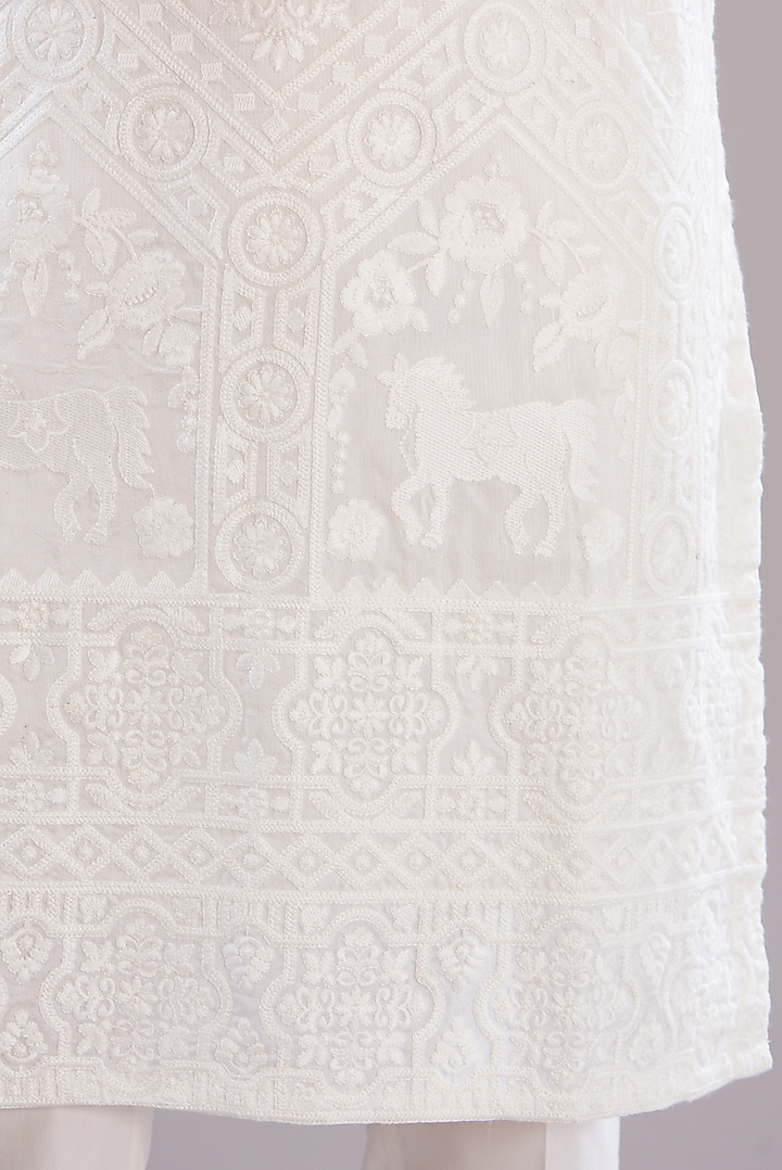 Ivory Silk Thread Work Kurta by Kasbah Clothing at Pernia's Pop Up Shop