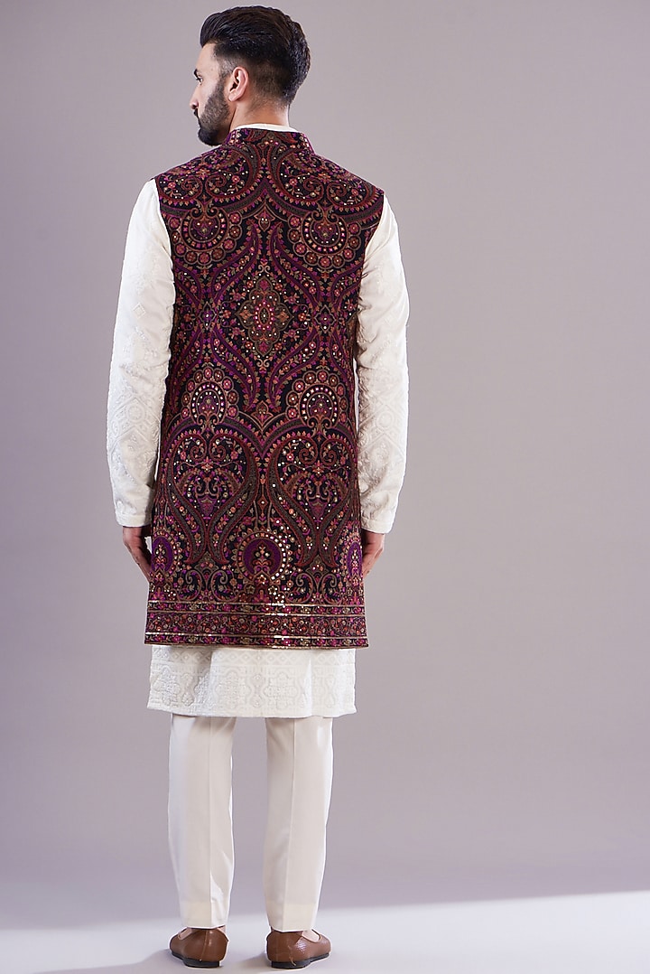 Multi-Colored Georgette Kalamkari Indowestern Jacket by Kasbah Clothing at Pernia's Pop Up Shop