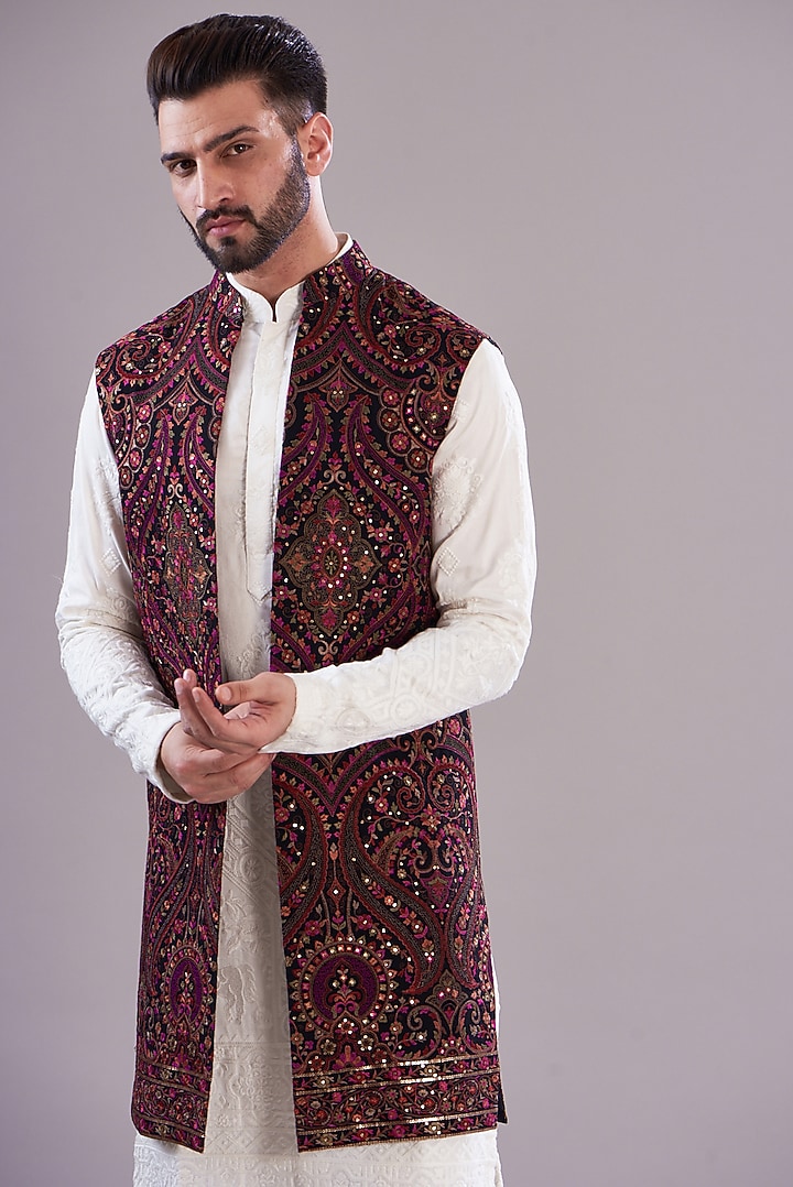 Multi-Colored Georgette Kalamkari Indowestern Jacket by Kasbah Clothing at Pernia's Pop Up Shop