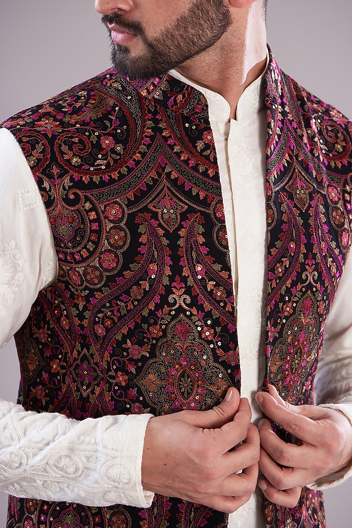 Multi-Colored Georgette Kalamkari Indowestern Jacket by Kasbah Clothing at Pernia's Pop Up Shop