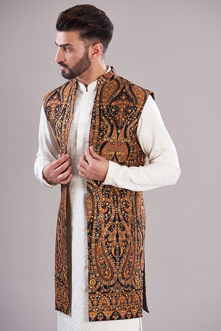 Multi-Colored Georgette Kashmiri Embroidered Indo-Western Jacket by Kasbah Clothing at Pernia's Pop Up Shop