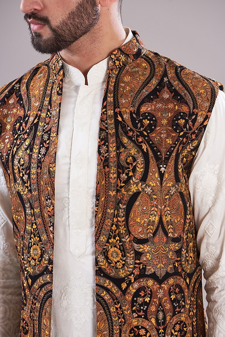 Multi-Colored Georgette Kashmiri Embroidered Indo-Western Jacket by Kasbah Clothing at Pernia's Pop Up Shop