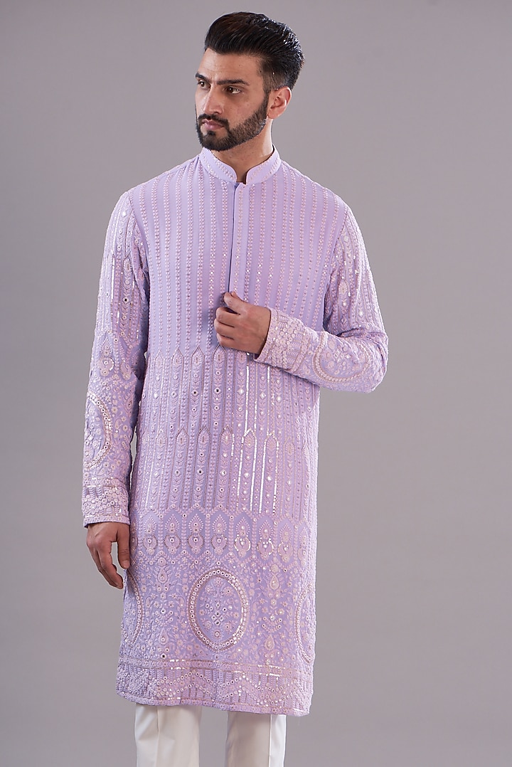 Lavender Georgette Embroidered Kurta by Kasbah Clothing at Pernia's Pop Up Shop