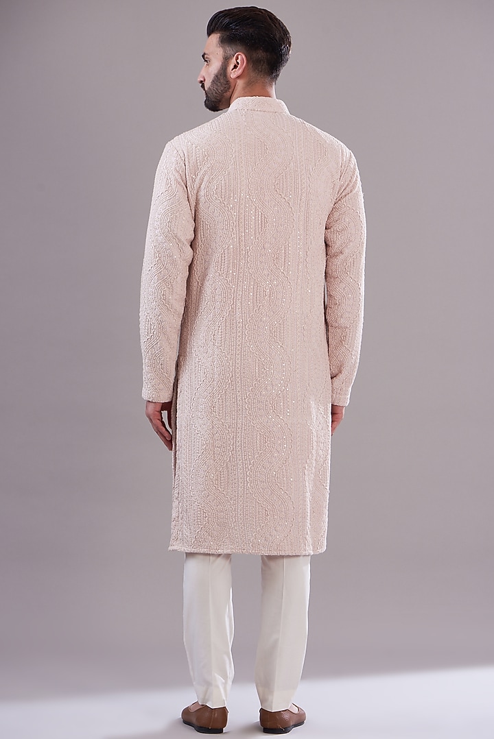 Powder Pink Silk Embroidered Kurta by Kasbah Clothing at Pernia's Pop Up Shop