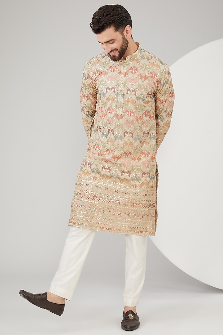 Beige Georgette Sequins Embroidered Kurta by Kasbah Clothing at Pernia's Pop Up Shop