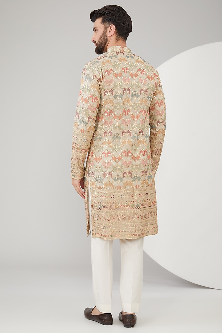 Beige Georgette Sequins Embroidered Kurta by Kasbah Clothing at Pernia's Pop Up Shop