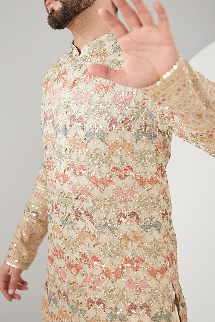 Beige Georgette Sequins Embroidered Kurta by Kasbah Clothing at Pernia's Pop Up Shop
