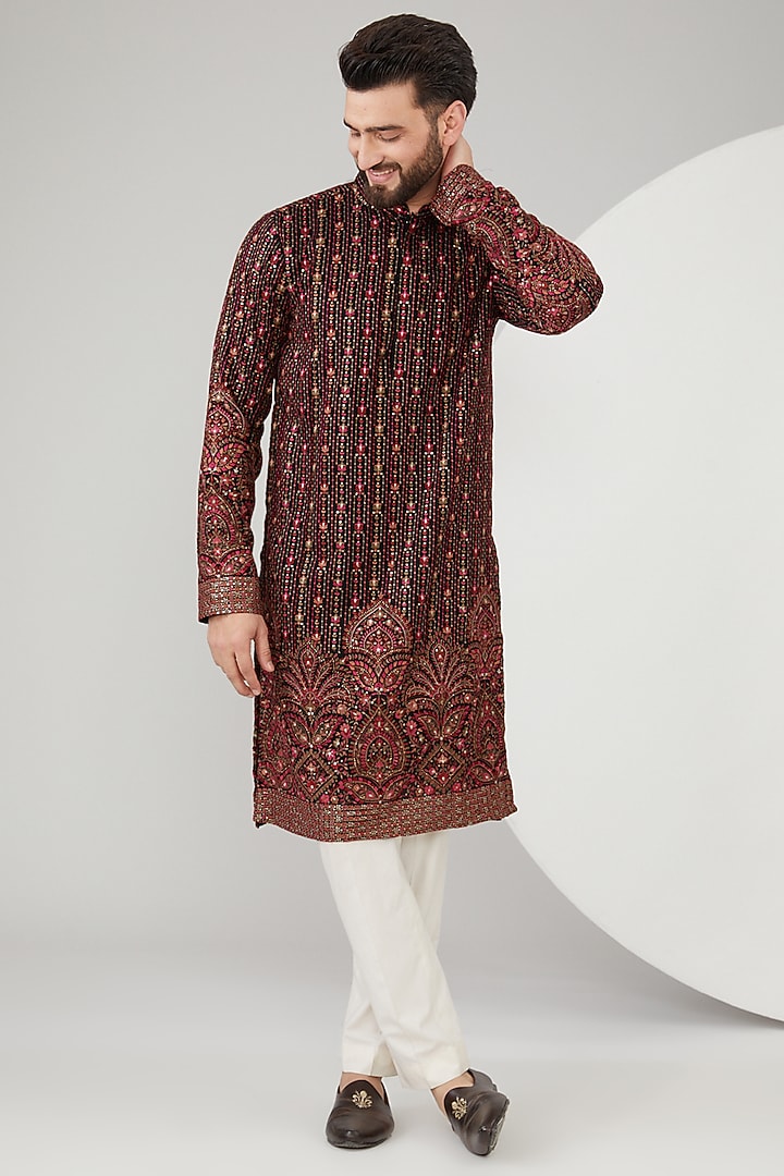 Black Georgette Embroidered Kurta by Kasbah Clothing at Pernia's Pop Up Shop