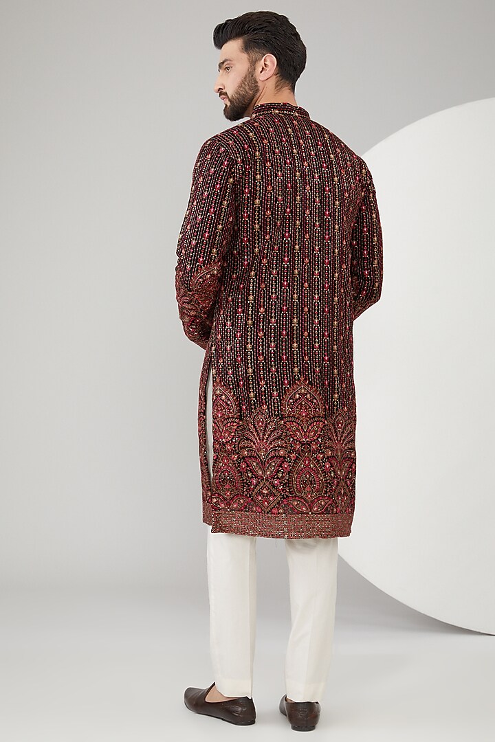 Black Georgette Embroidered Kurta by Kasbah Clothing at Pernia's Pop Up Shop