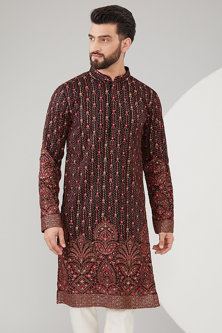 Black Georgette Embroidered Kurta by Kasbah Clothing at Pernia's Pop Up Shop