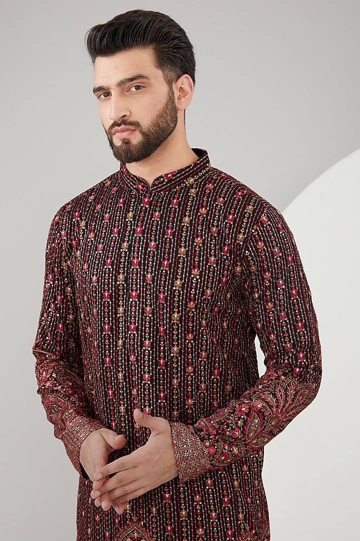 Black Georgette Embroidered Kurta by Kasbah Clothing at Pernia's Pop Up Shop
