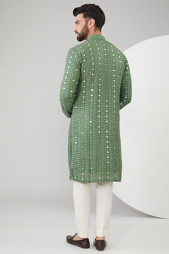 Mint Green Georgette Mirror Work Kurta by Kasbah Clothing at Pernia's Pop Up Shop