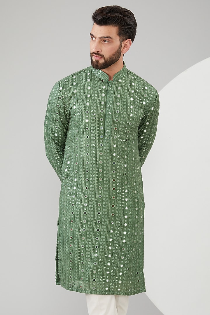 Mint Green Georgette Mirror Work Kurta by Kasbah Clothing at Pernia's Pop Up Shop