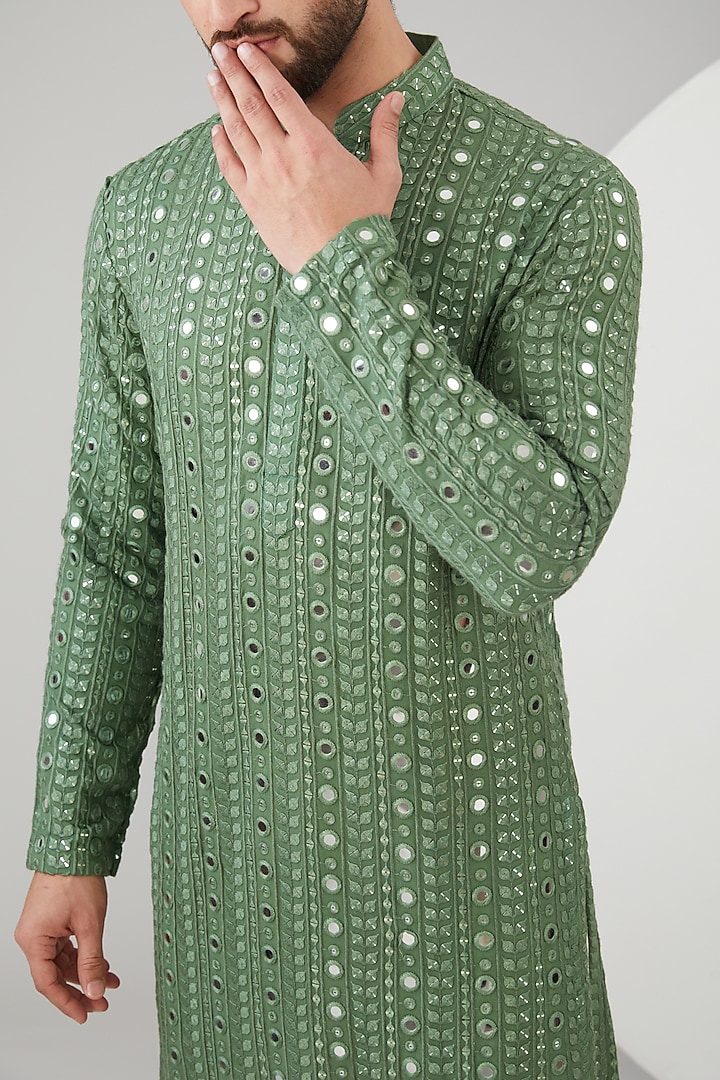 Mint Green Georgette Mirror Work Kurta by Kasbah Clothing at Pernia's Pop Up Shop