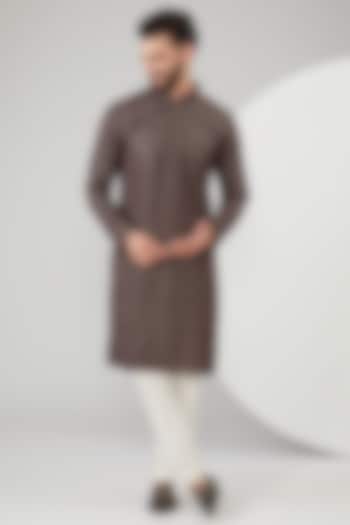 Wine Silk Geometrical Embroidered Kurta by Kasbah Clothing at Pernia's Pop Up Shop