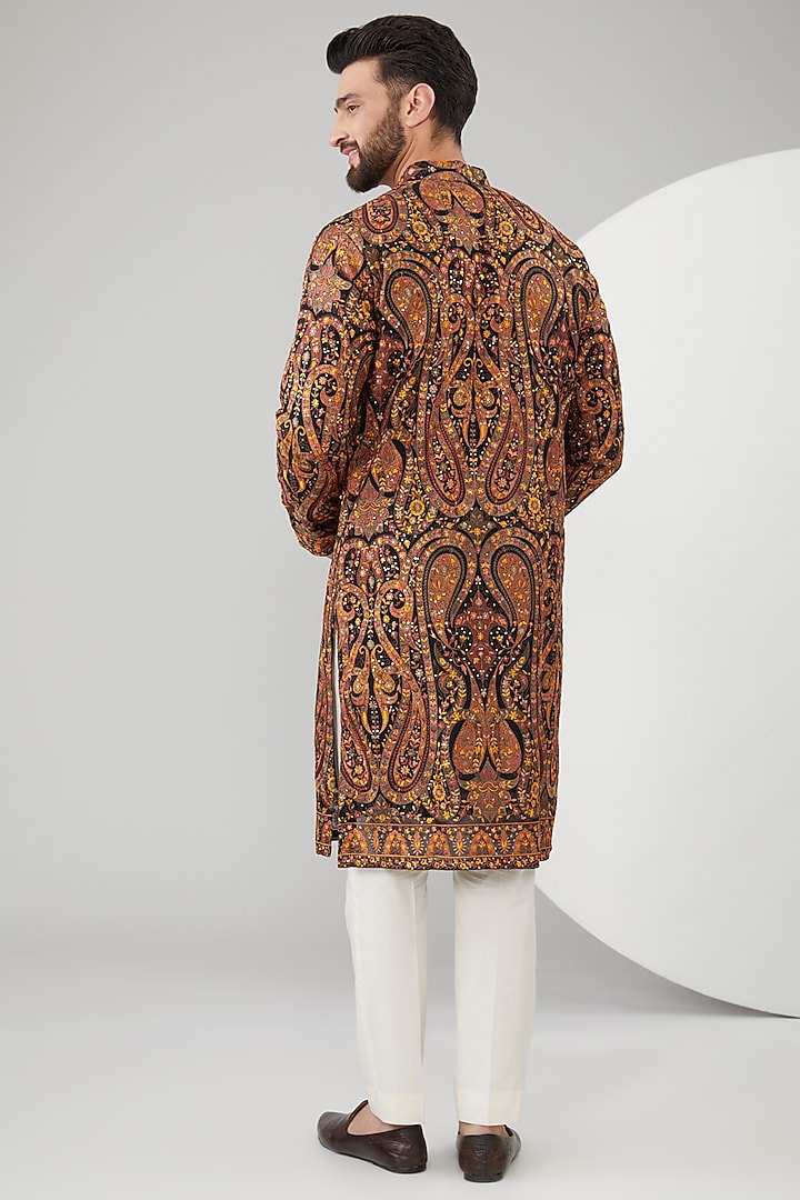 Black Georgette Kalamkari Embroidered Kurta by Kasbah Clothing at Pernia's Pop Up Shop