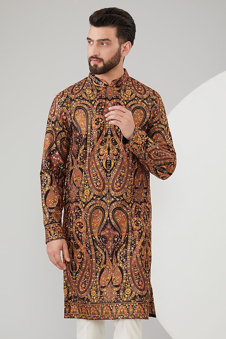 Black Georgette Kalamkari Embroidered Kurta by Kasbah Clothing at Pernia's Pop Up Shop
