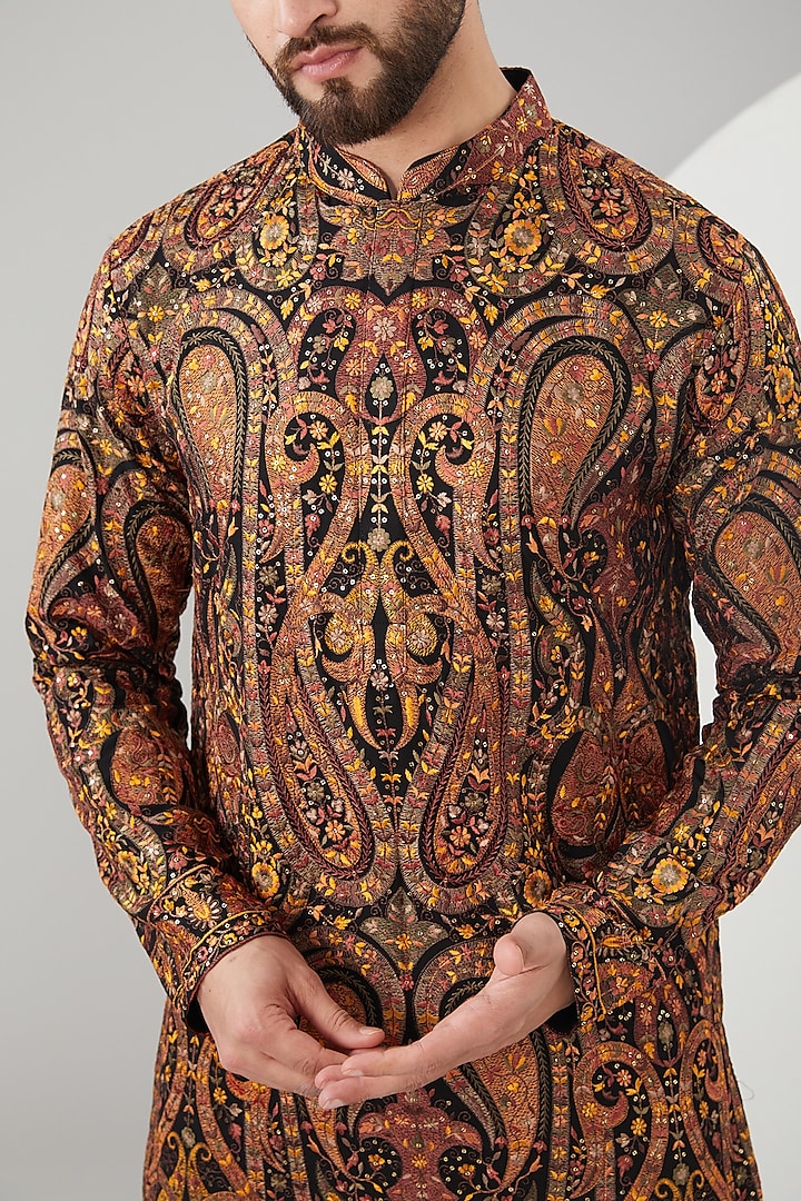 Black Georgette Kalamkari Embroidered Kurta by Kasbah Clothing at Pernia's Pop Up Shop