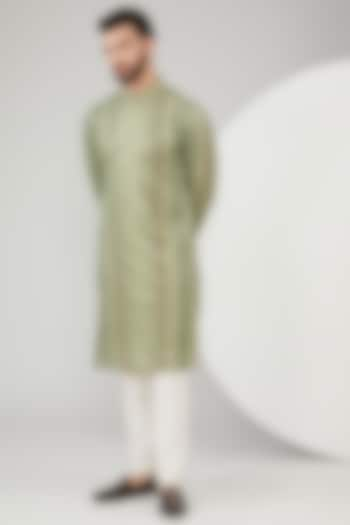 Mehendi Green Georgette Mirror Work Kurta by Kasbah Clothing