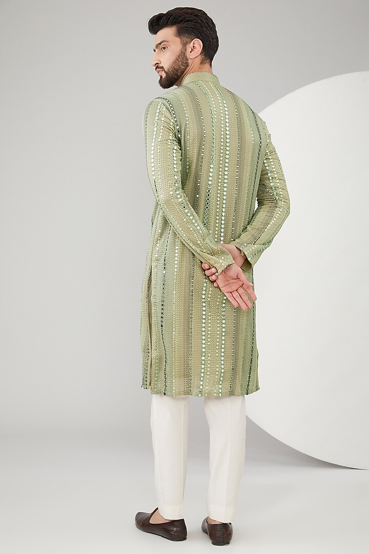 Mehendi Green Georgette Mirror Work Kurta by Kasbah Clothing at Pernia's Pop Up Shop