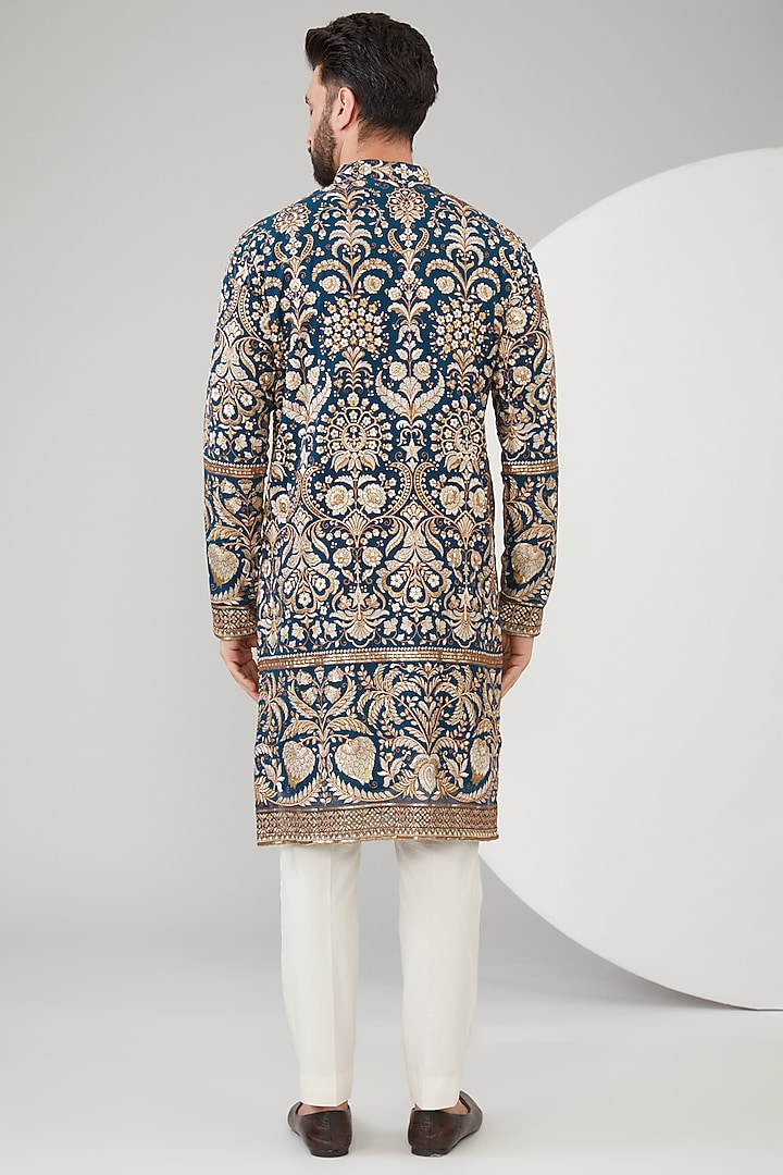 Royal Blue Georgette Floral Embroidered Kurta by Kasbah Clothing at Pernia's Pop Up Shop