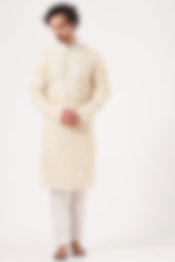 Light Yellow Embroidered Kurta by Kasbah Clothing at Pernia's Pop Up Shop