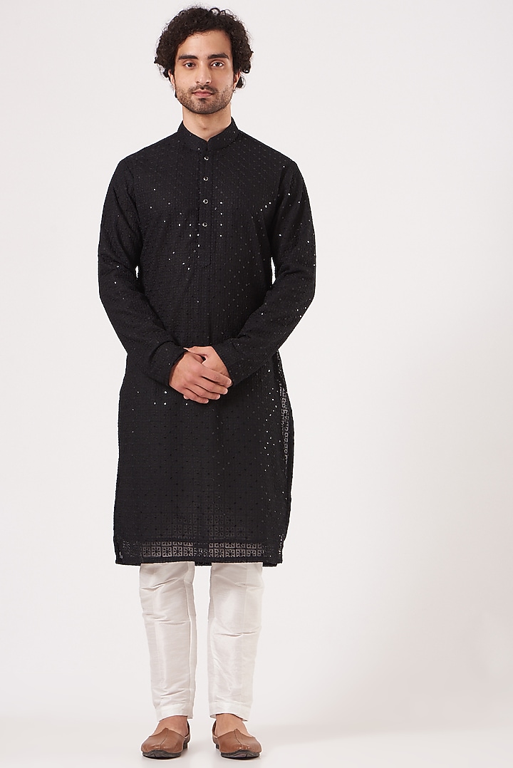 Black Embroidered Kurta by Kasbah Clothing at Pernia's Pop Up Shop