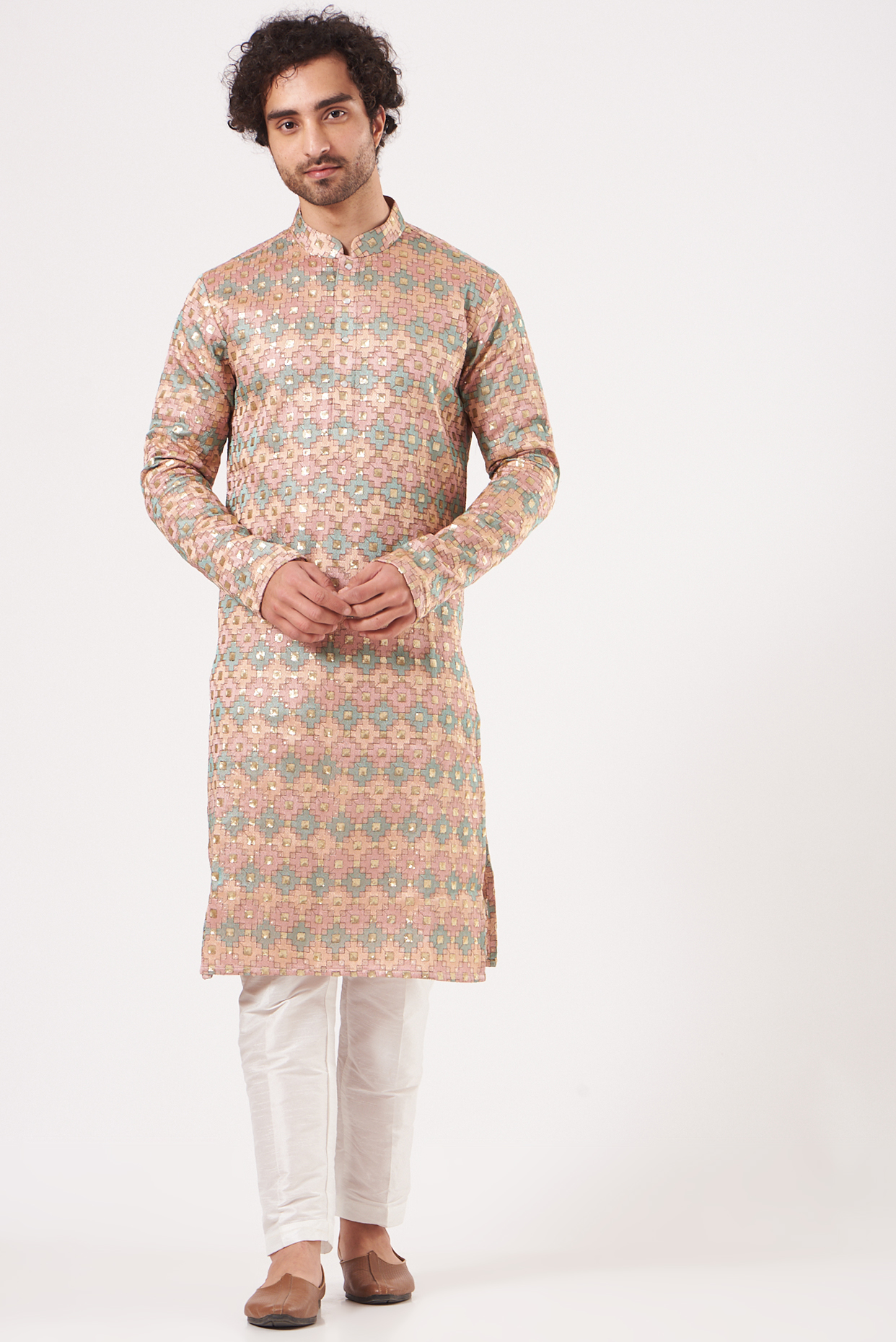 Blush Pink Embroidered Kurta by Kasbah Clothing