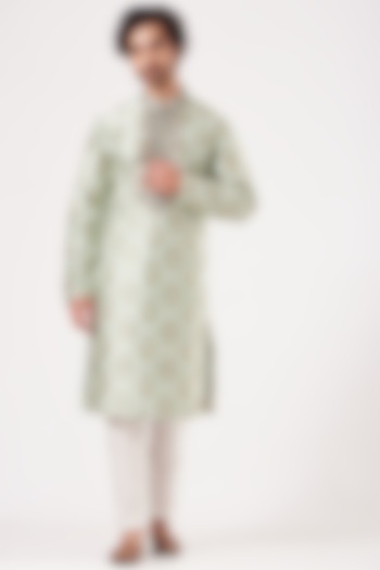 Mint Green Hand Embroidered Kurta by Kasbah Clothing