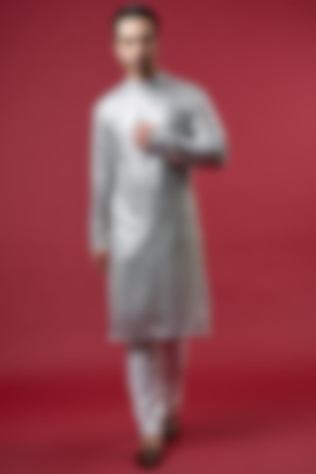 Silver Georgette Embroidered Kurta by Kasbah Clothing at Pernia's Pop Up Shop