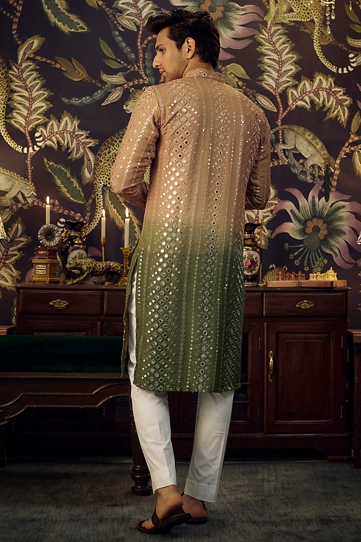 Copper & Green Ombre Silk Mirror Work Kurta by Kasbah Clothing at Pernia's Pop Up Shop