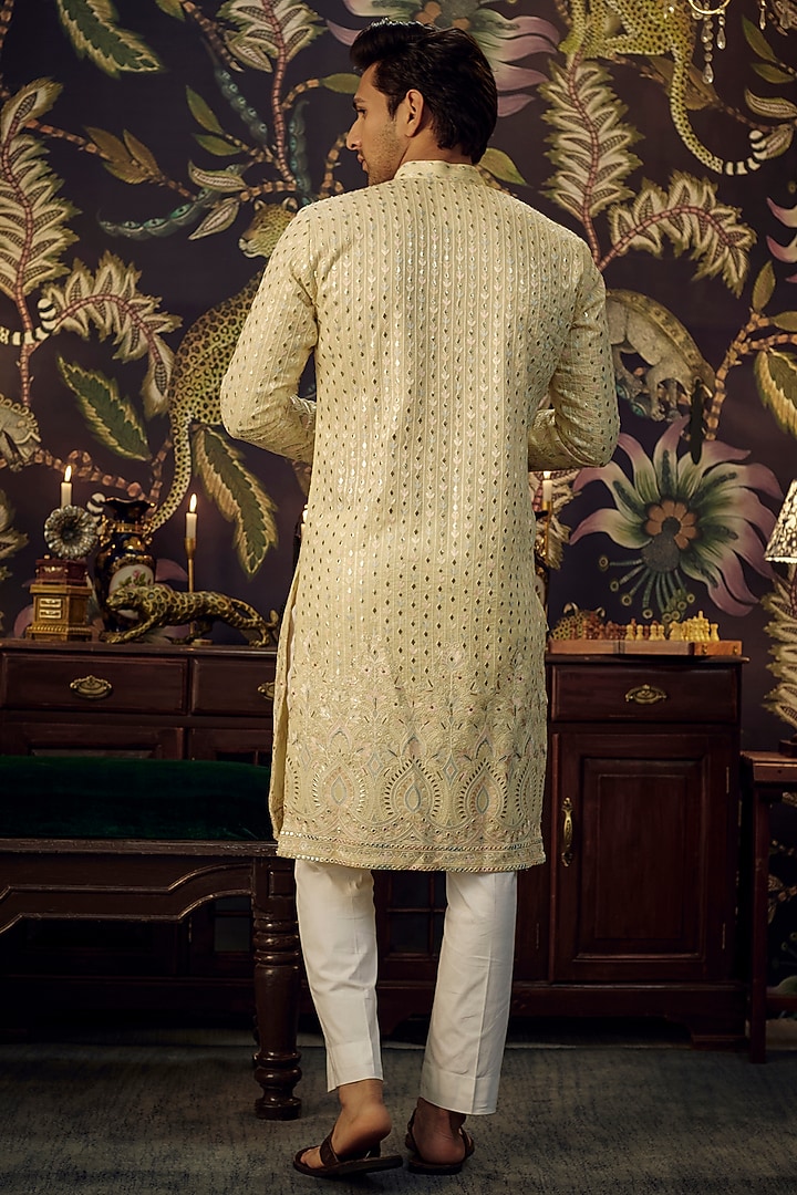 Beige Georgette Thread Work Kurta by Kasbah Clothing at Pernia's Pop Up Shop