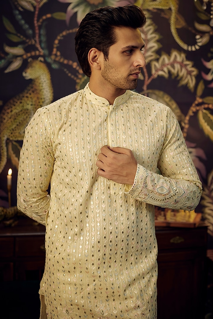 Beige Georgette Thread Work Kurta by Kasbah Clothing at Pernia's Pop Up Shop