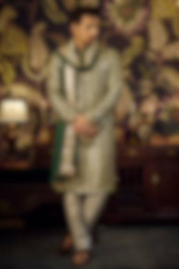 Green Georgette Mirror Work Kurta With Stole by Kasbah Clothing at Pernia's Pop Up Shop