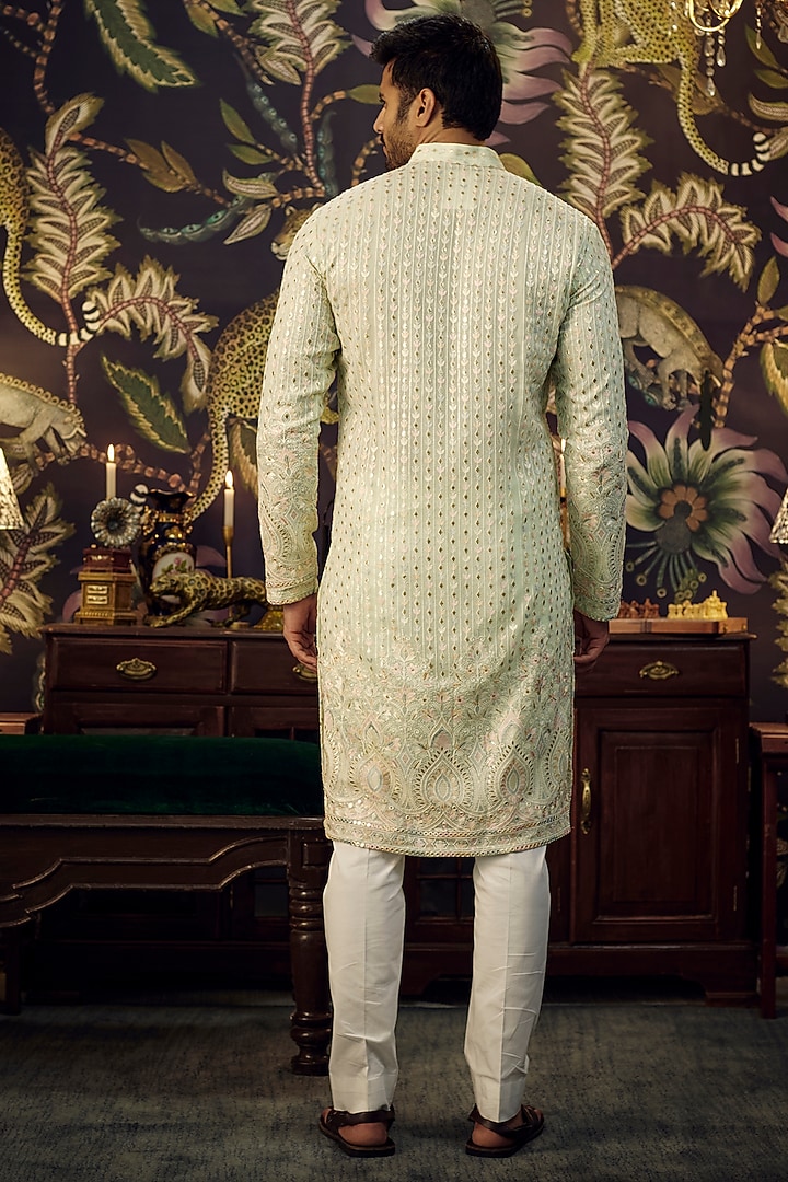 Ice Blue Georgette Thread Work Chikankari Kurta by Kasbah Clothing at Pernia's Pop Up Shop