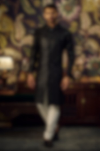 Black Silk Cutdana Embroidered Wedding Indowestern by Kasbah Clothing at Pernia's Pop Up Shop