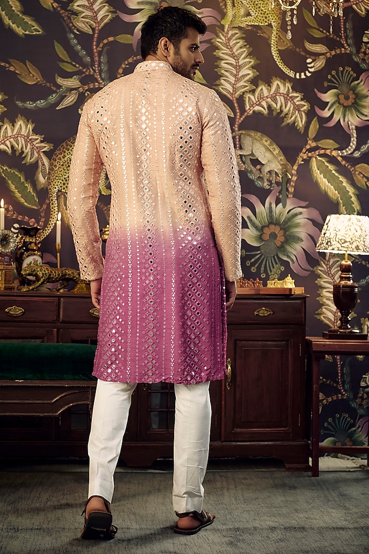 Nude & Sage Ombre Silk Mirror Work Kurta by Kasbah Clothing at Pernia's Pop Up Shop