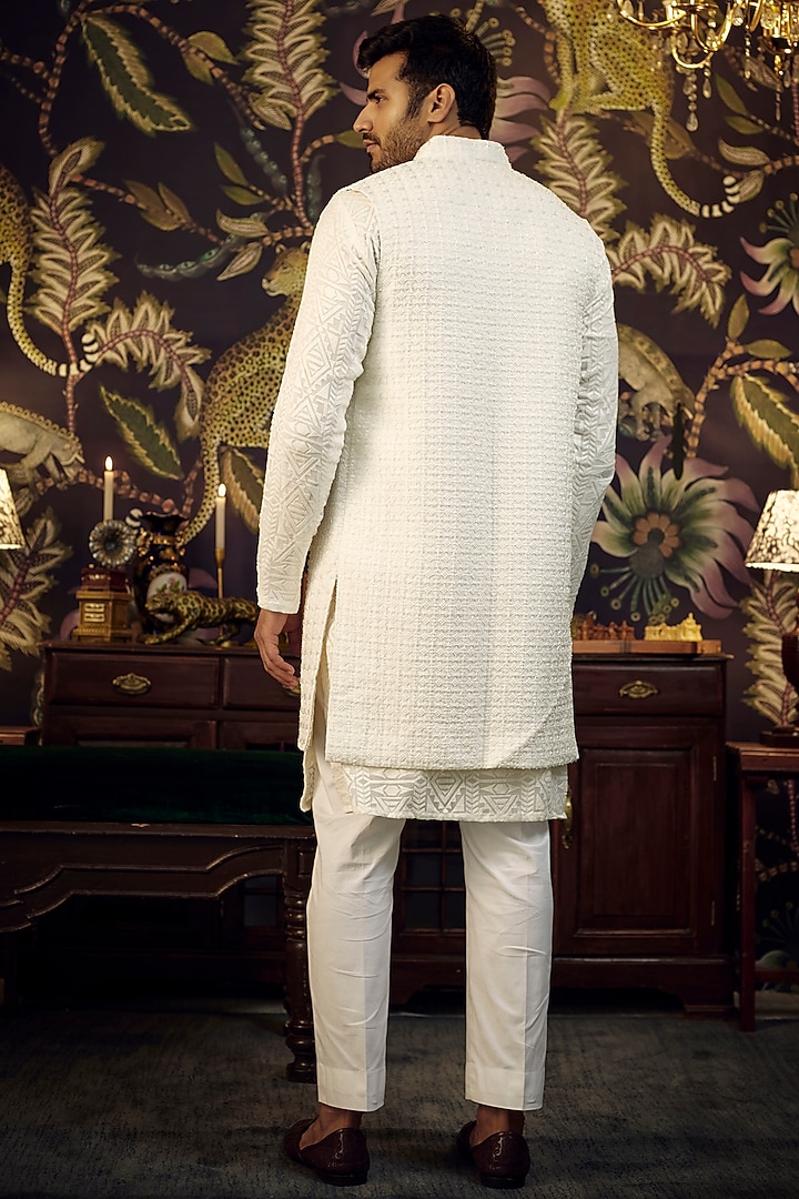 White Silk Cutdana Embroidered Wedding Indowestern by Kasbah Clothing at Pernia's Pop Up Shop