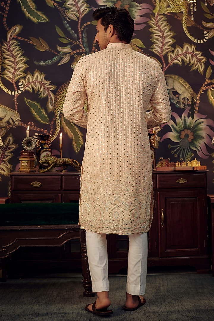 Powder Pink Georgette Thread Work Kurta by Kasbah Clothing at Pernia's Pop Up Shop