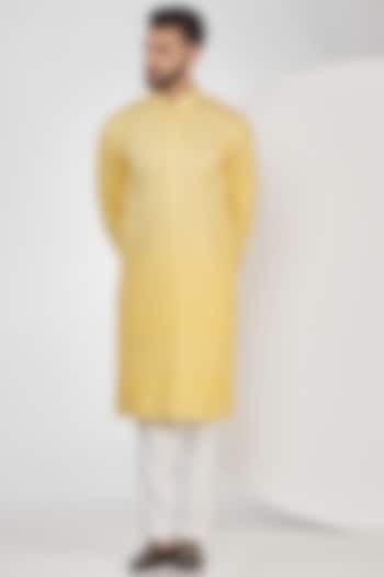 Light Yellow Ombre Georgette Sequins Work Chikankari Kurta Set by Kasbah Clothing at Pernia's Pop Up Shop
